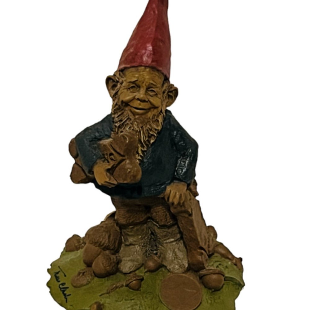 Tom Clark figurine gnome elf SIGNED sculpture Cairn vtg Doug Dog Bone coin puppy